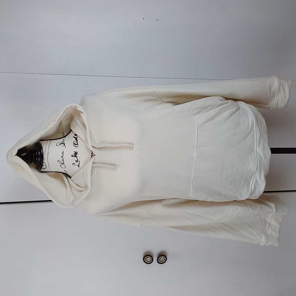 Womens Cream Oversized Hoodie Bell Sleeves Minimalist Neutral Sz.XL